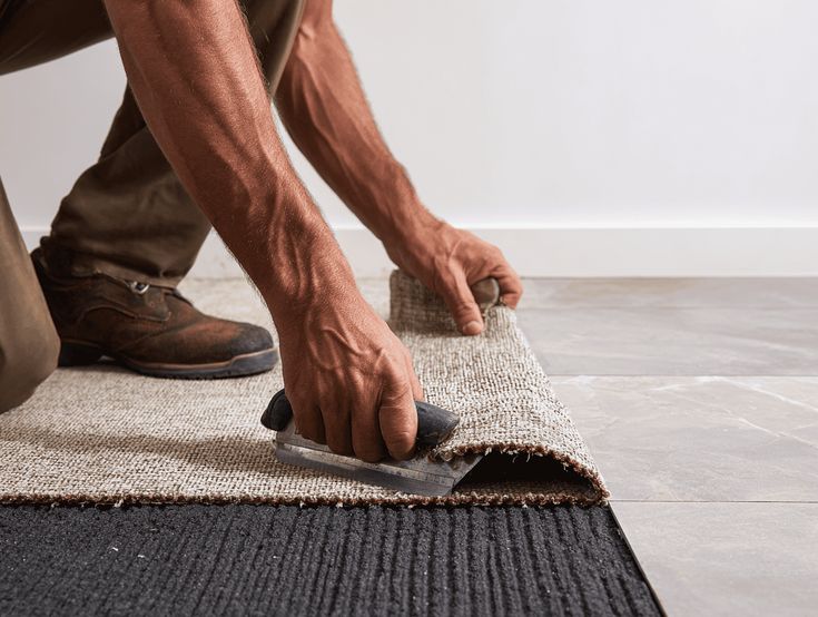 Découpe et ajustement d’une moquette avant sa pose